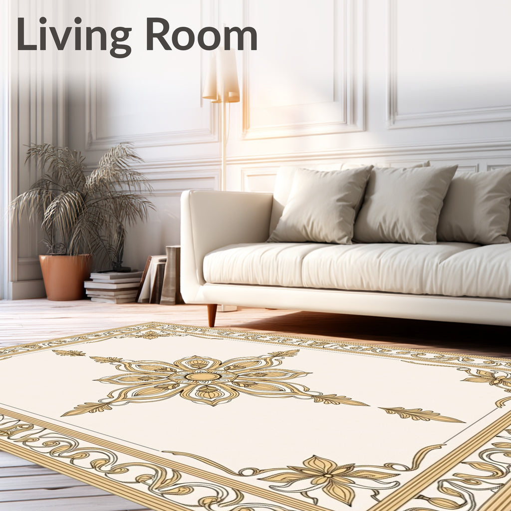Golden Floral Centered Classic Design Rug