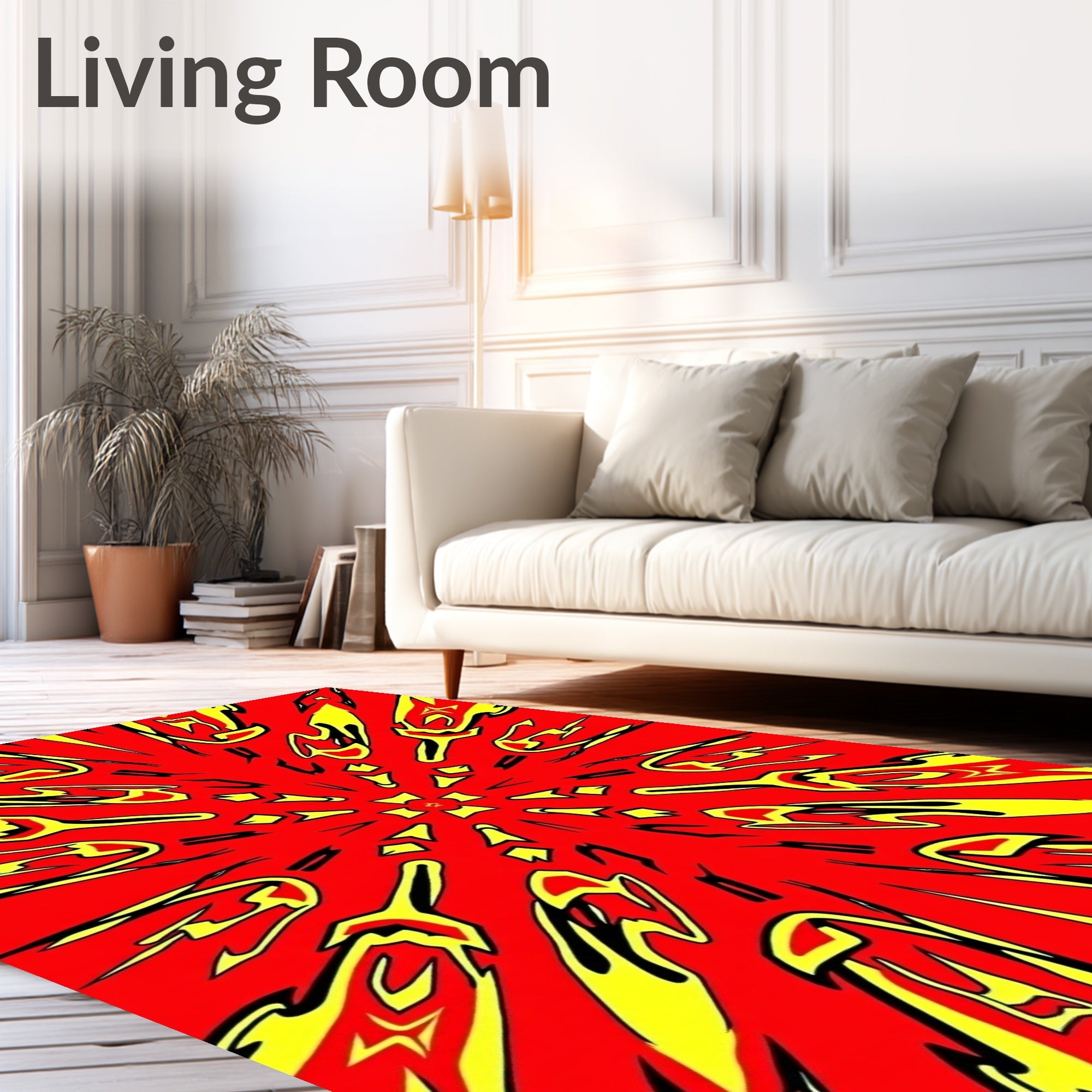 Bold Red Yellow Abstract Pattern Rug