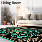 Starburst Mandala Floral Scroll Work Rug