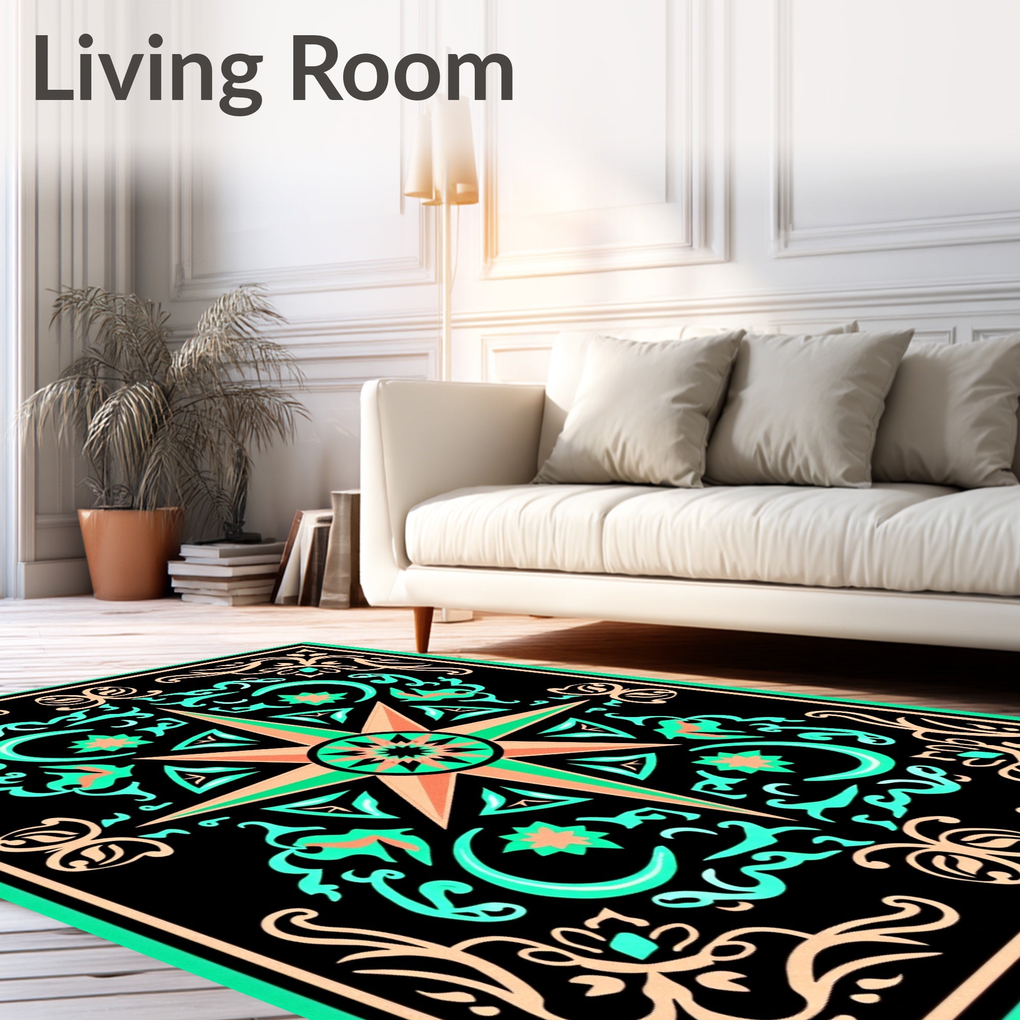 Starburst Mandala Floral Scroll Work Rug