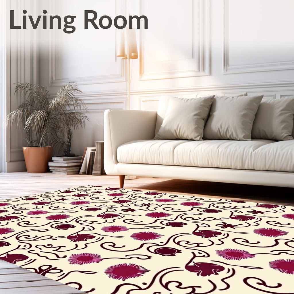 Dark Red Floral Swirl Pattern Rug