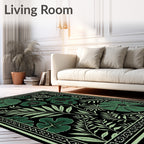 Emerald Green Floral Foliage Border Rug