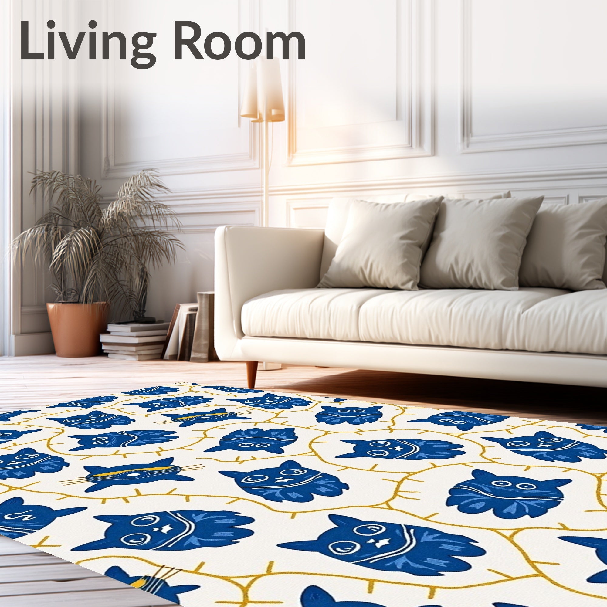 Whimsical Blue Cat Pattern Design Rug