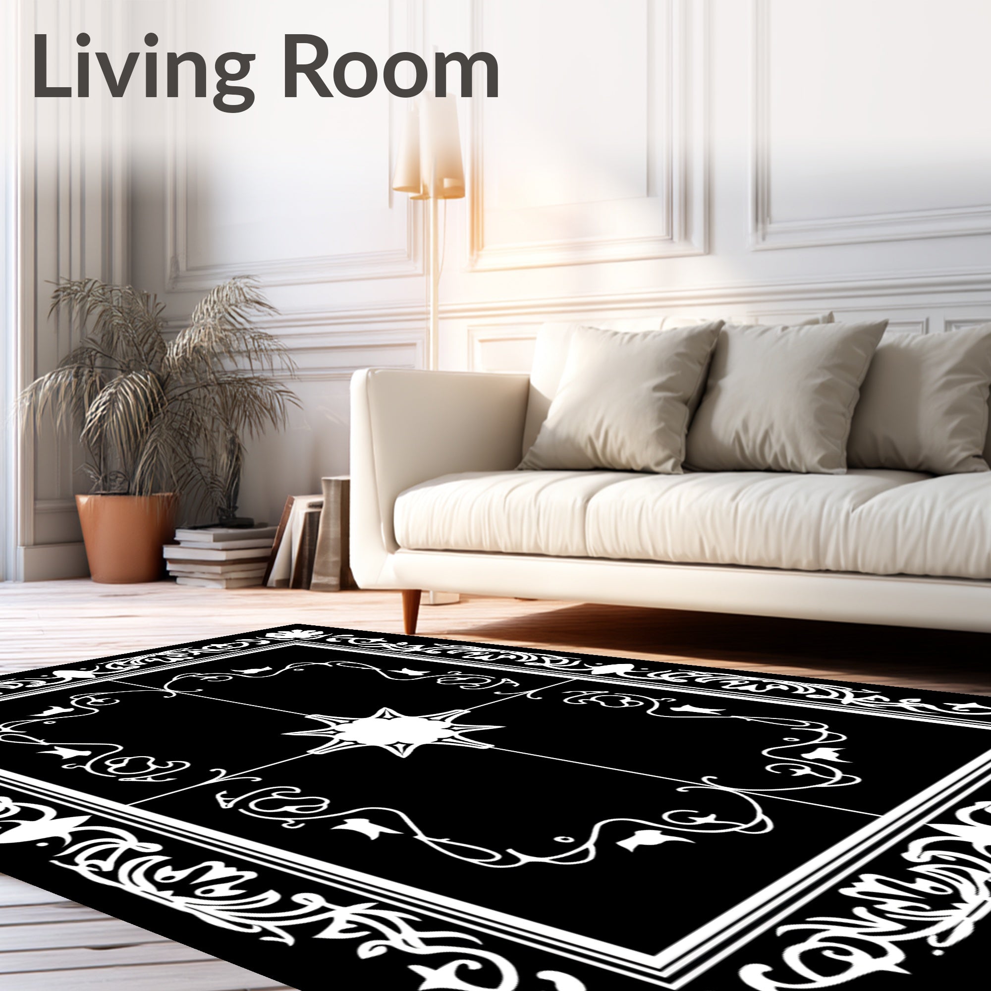 Ornate Floral Scrollwork Frame Rug
