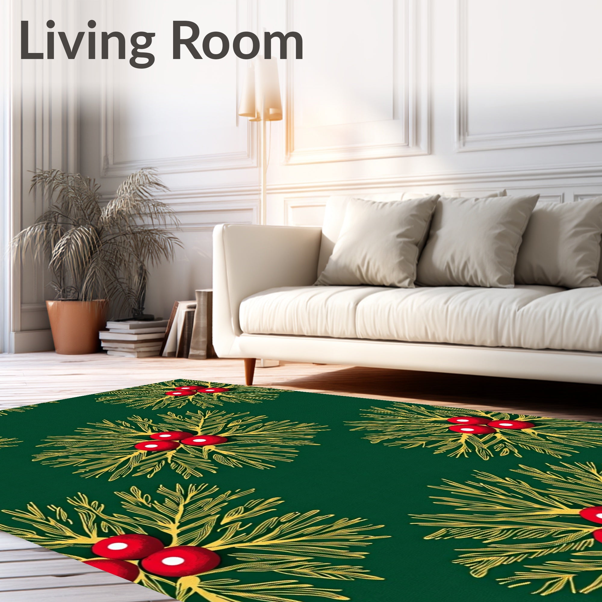 Festive Holly Berry Pattern Design Rug