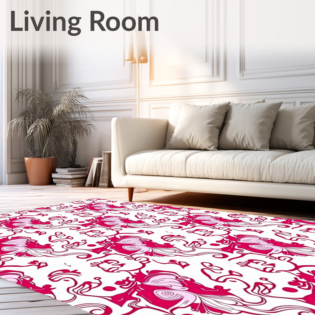 Whimsical Pink Floral Figure Pattern Rug