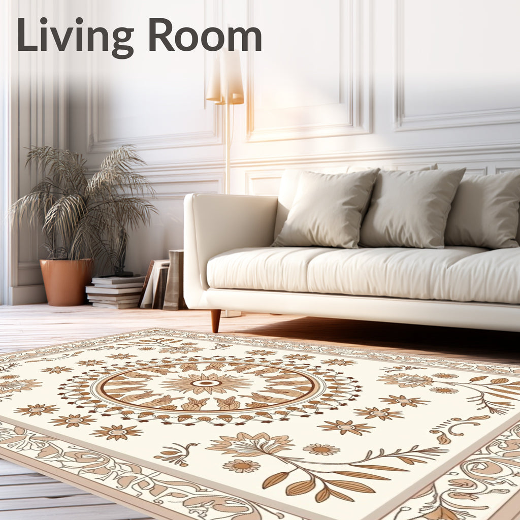 Floral Medallion Patterned Earthy Tones Rug