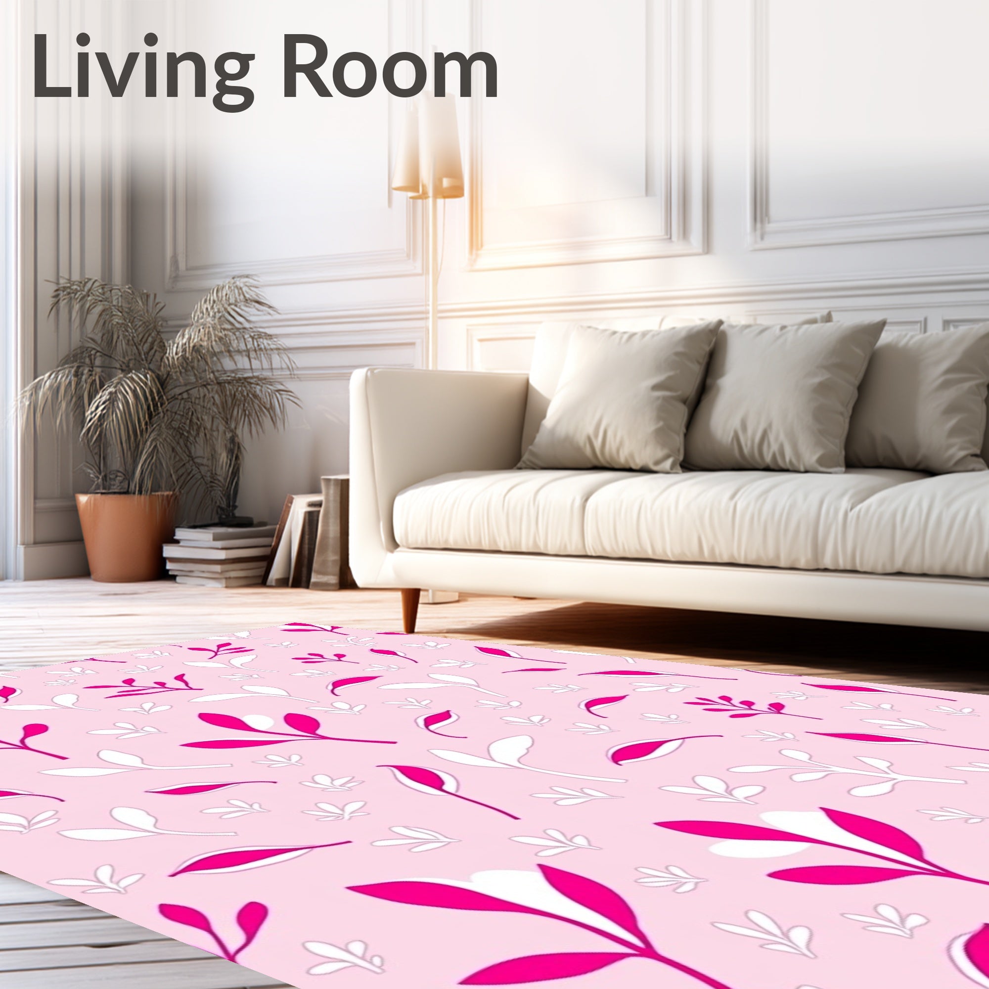 Pink and White Floral Pattern Rug