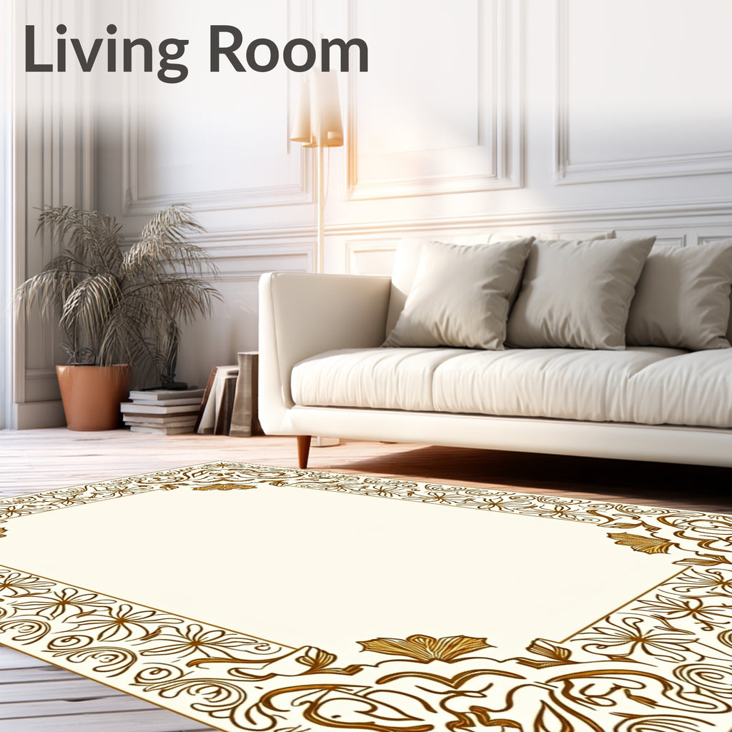 Elegant Floral Scrollwork Golden Design Rug