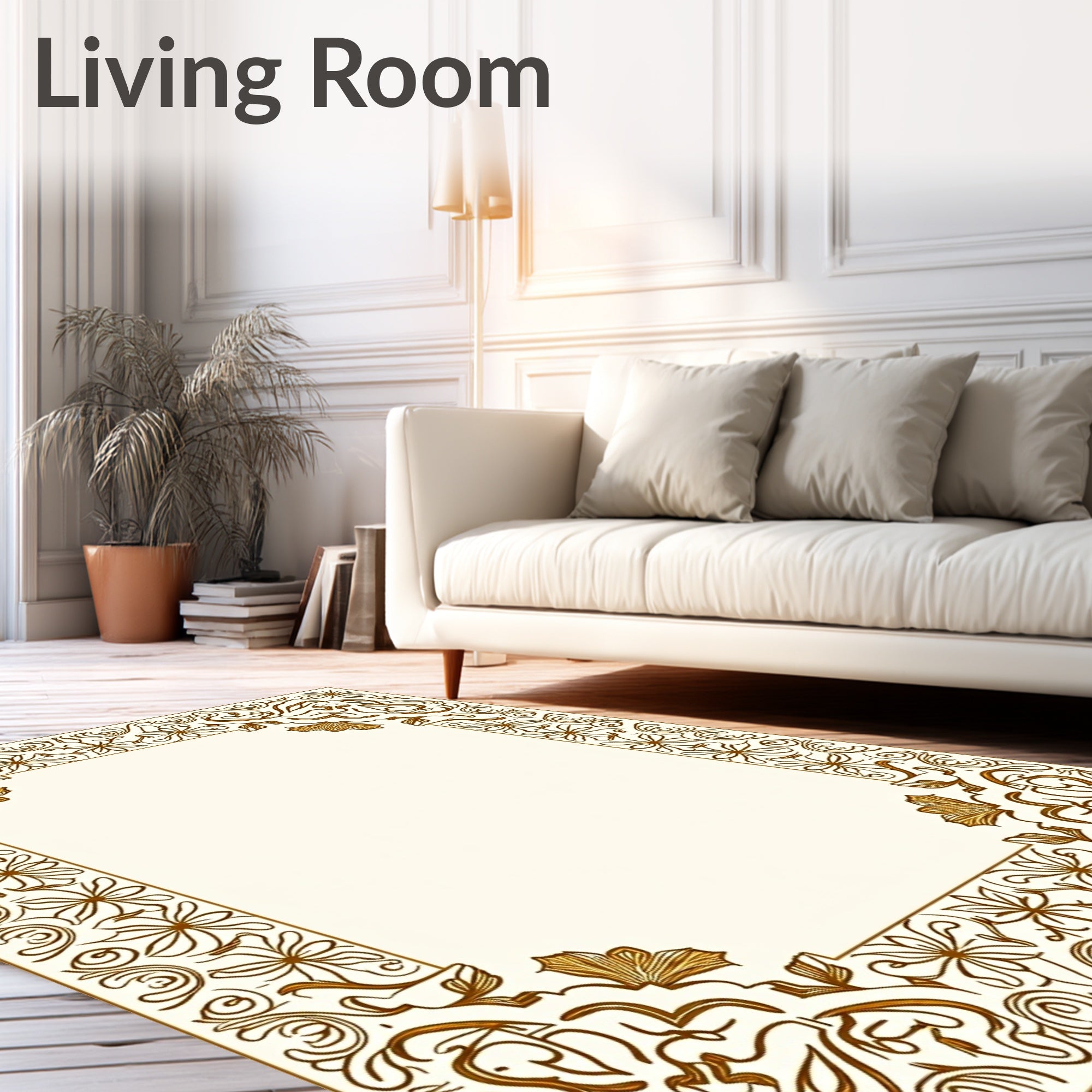 Elegant Floral Scrollwork Golden Design Rug