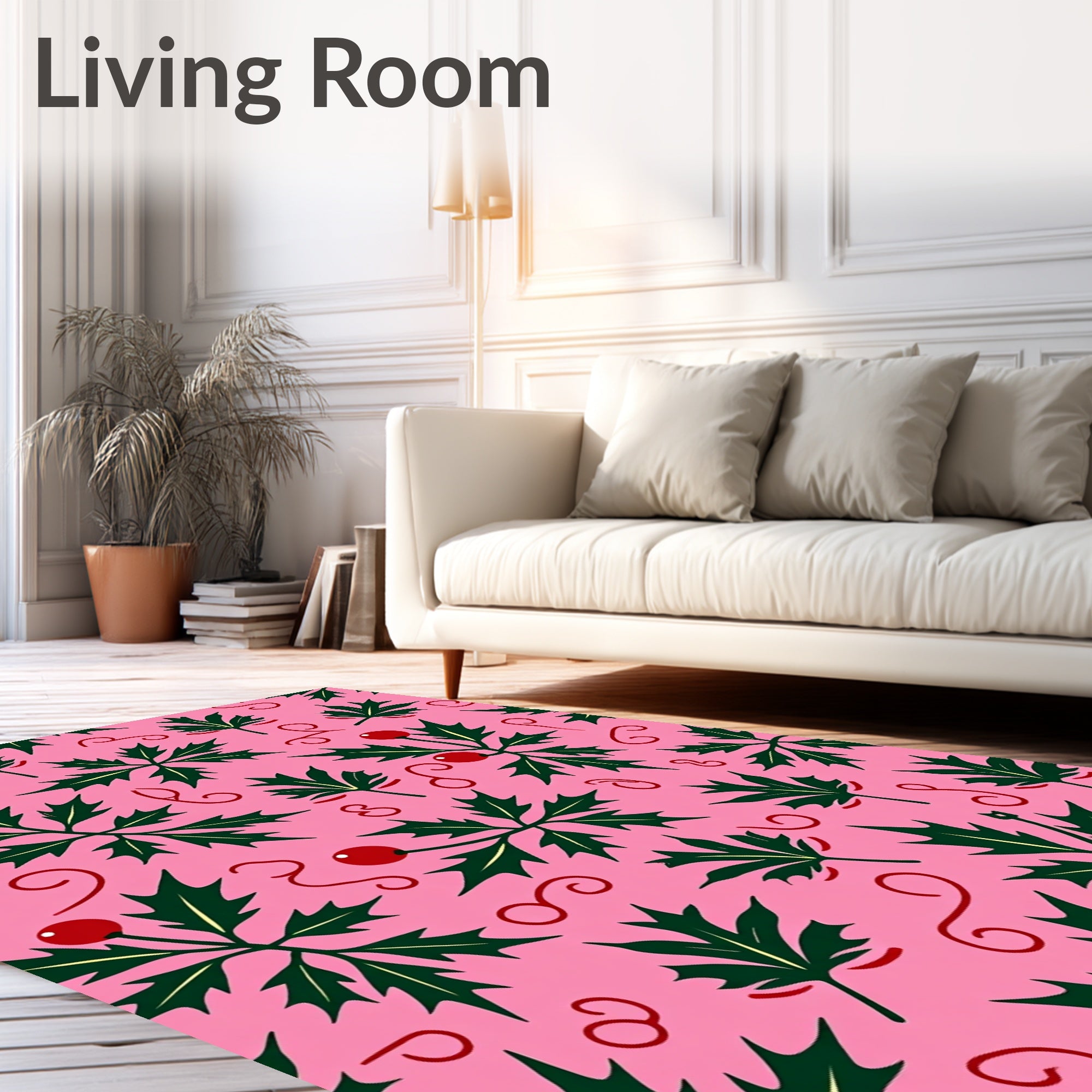 Pink Holly Leaves and Berries Rug