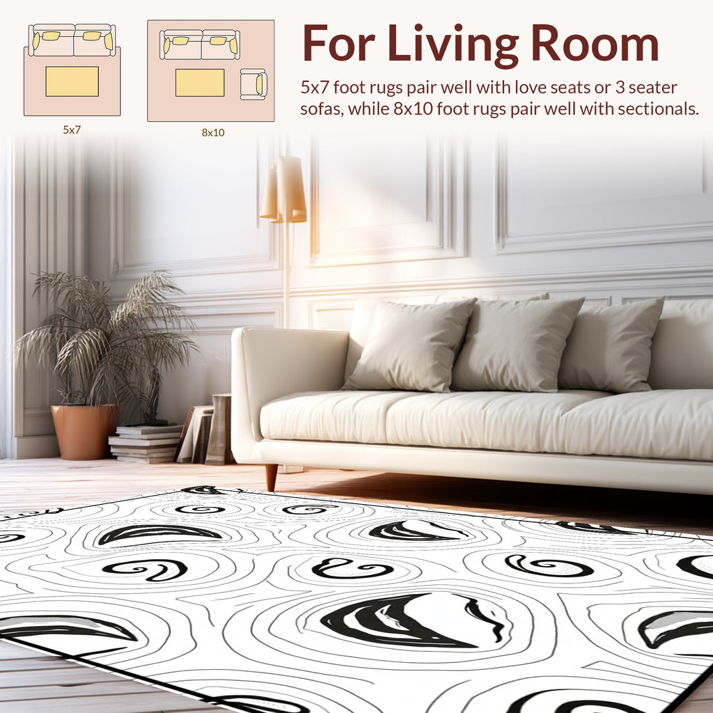 Organic Swirl Pattern Black and White Rug