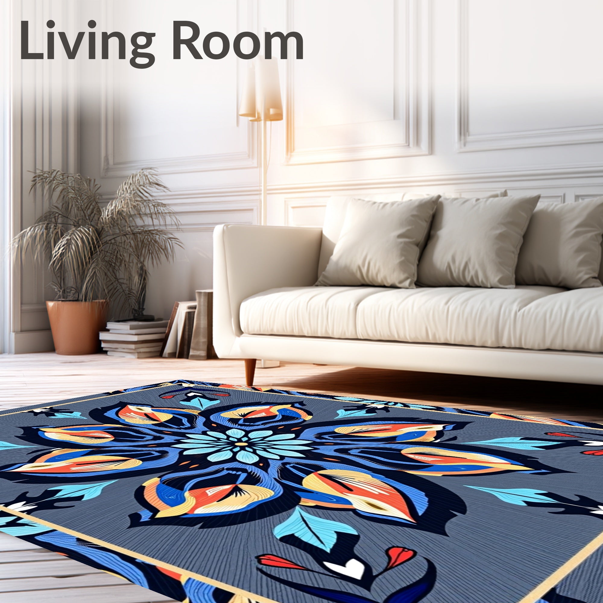 Vibrant Floral Mandala Art Rug