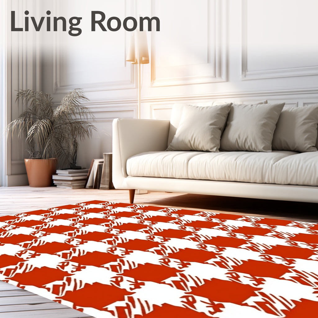 Red White Classic Checkered Pattern Rug