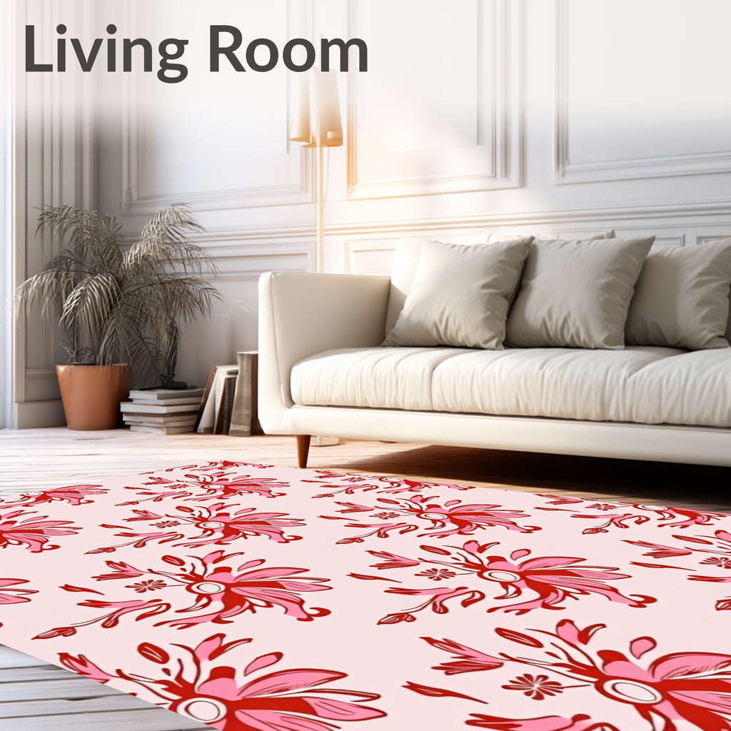 Red Pink Floral Swirl Pattern Rug
