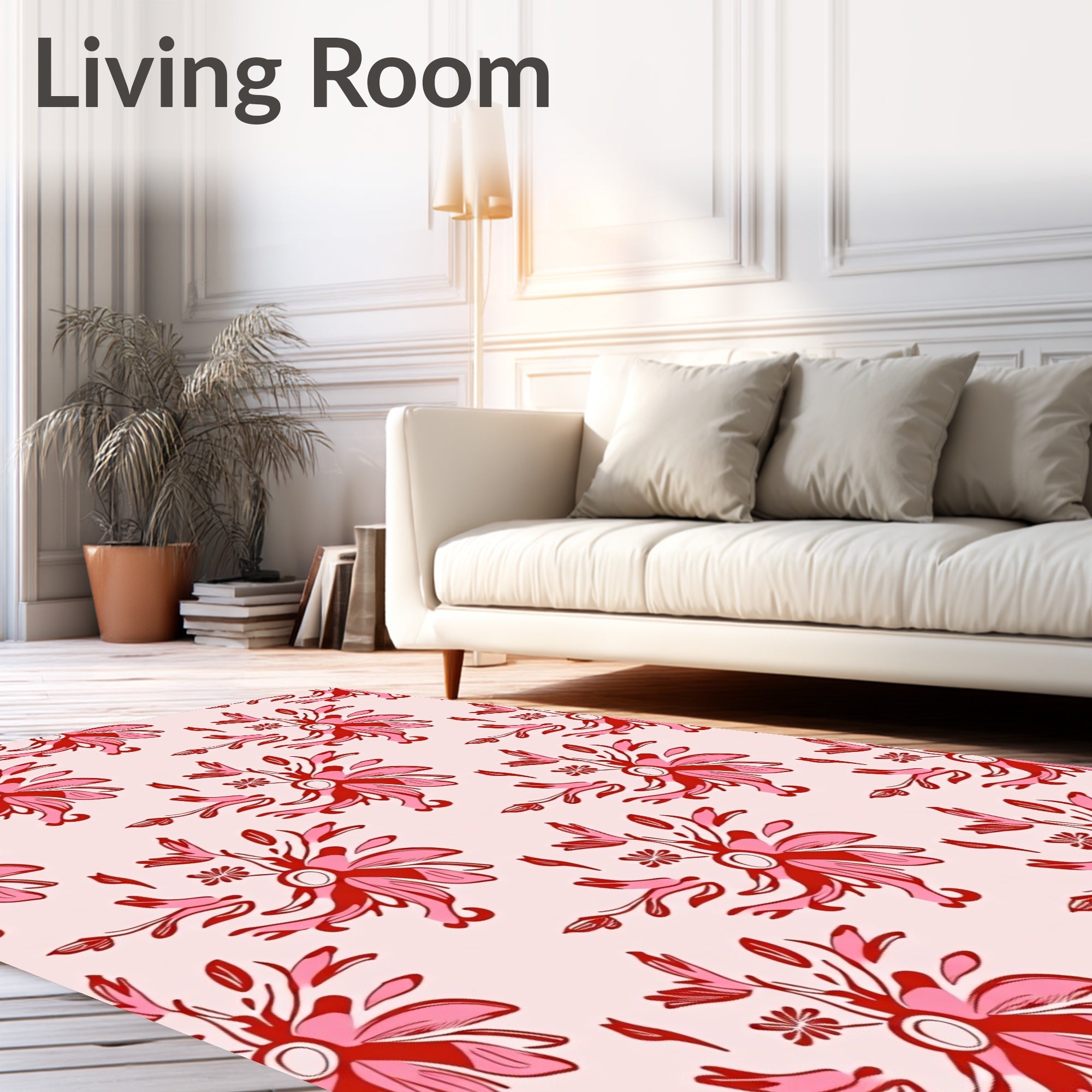 Red Pink Floral Swirl Pattern Rug