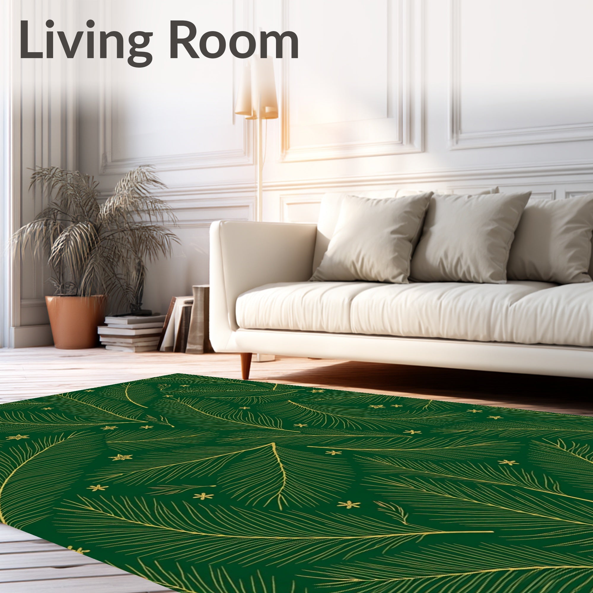 Golden Feathers and Stars Pattern Rug