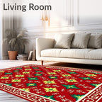Crimson Floral Geometric Embossed Rug
