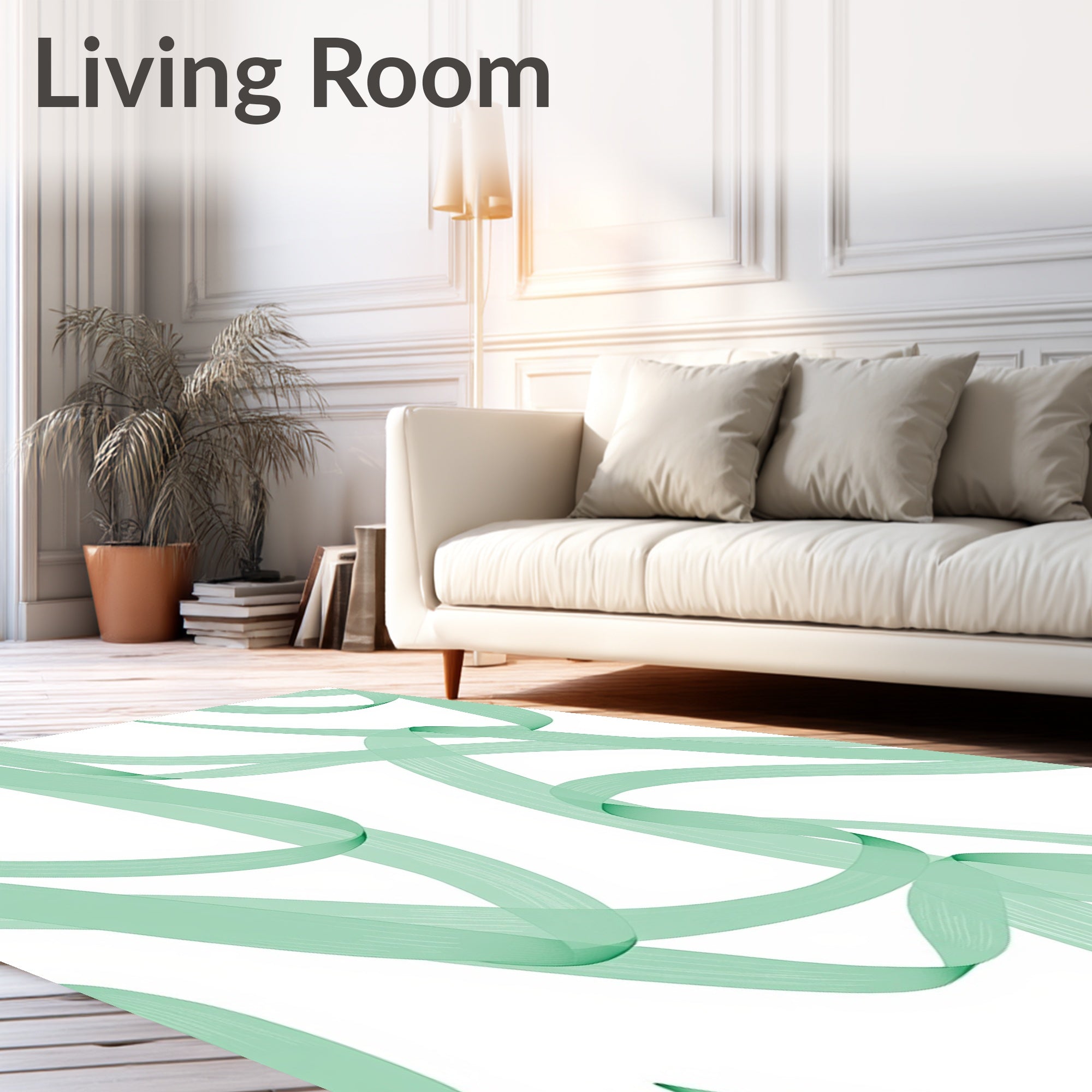 Flowing Green Ribbon Pattern Rug