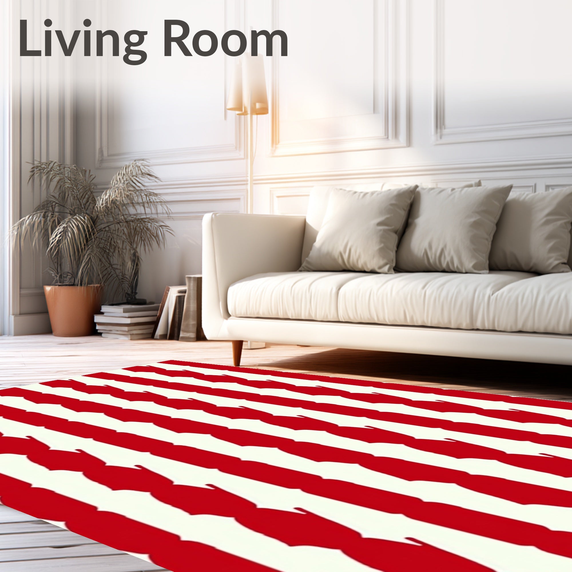 Red White Vertical Silhouette Pattern Rug