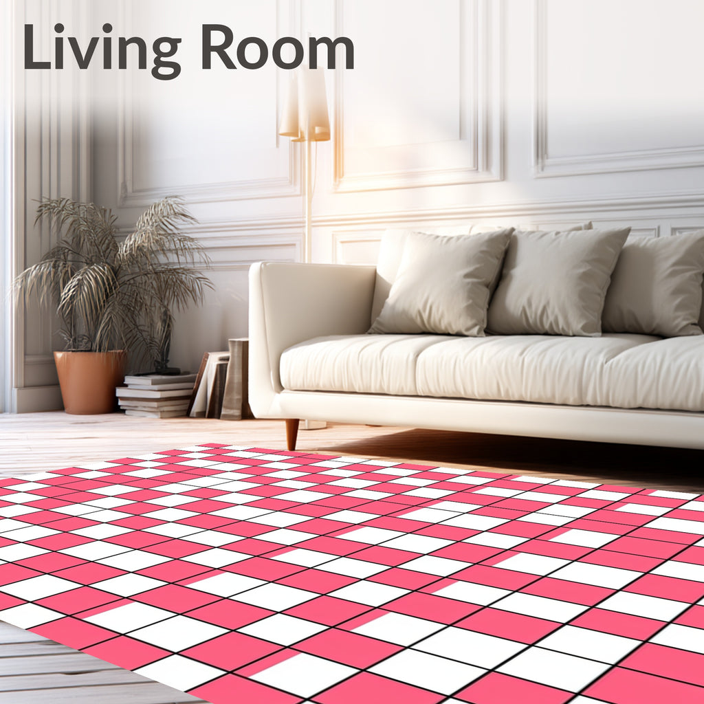 Pink And White Checkered Grid Pattern Rug