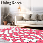 Pink And White Checkered Grid Pattern Rug