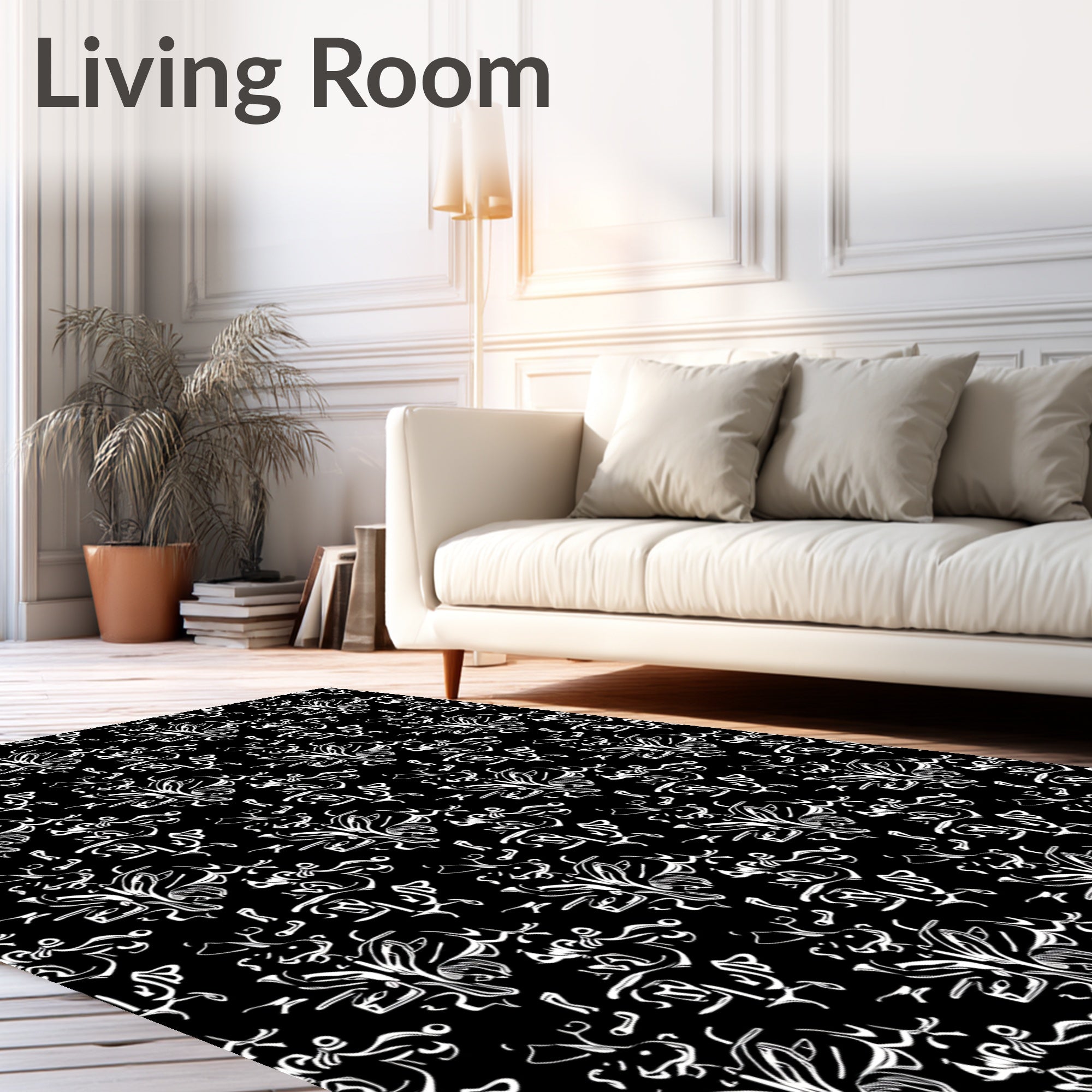Abstract Botanical Flourish Pattern Rug