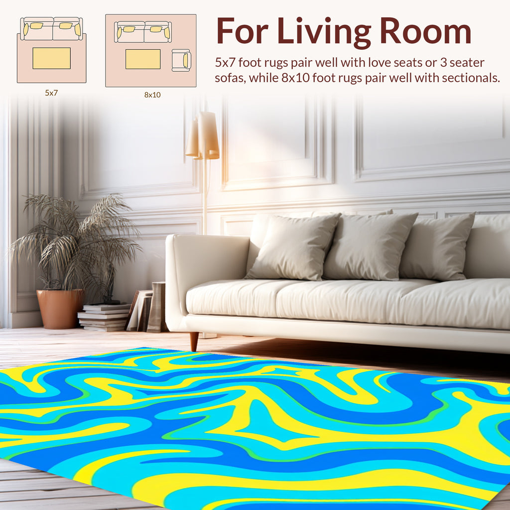 Groovy Blue Yellow Swirl Pattern Rug