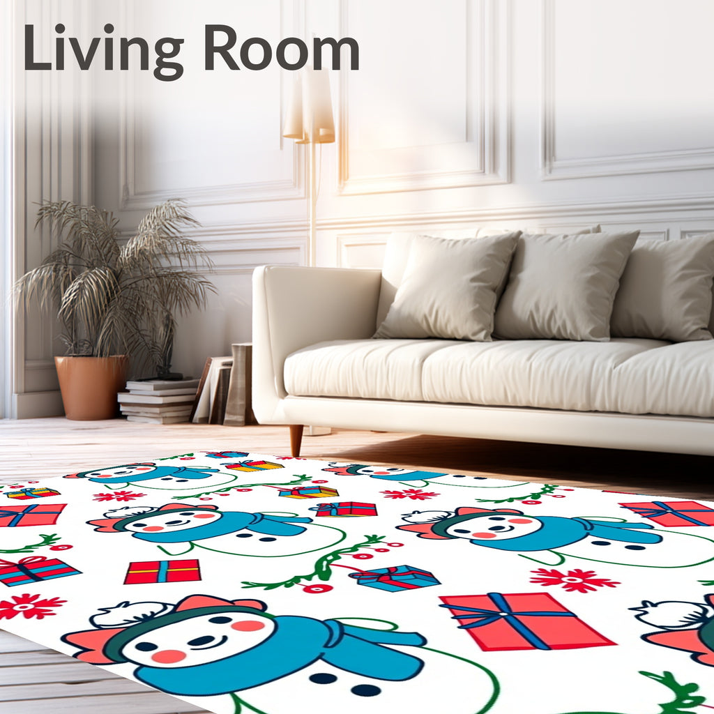 Cute Snowman Christmas Gift Scene Rug