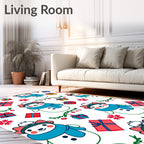 Cute Snowman Christmas Gift Scene Rug