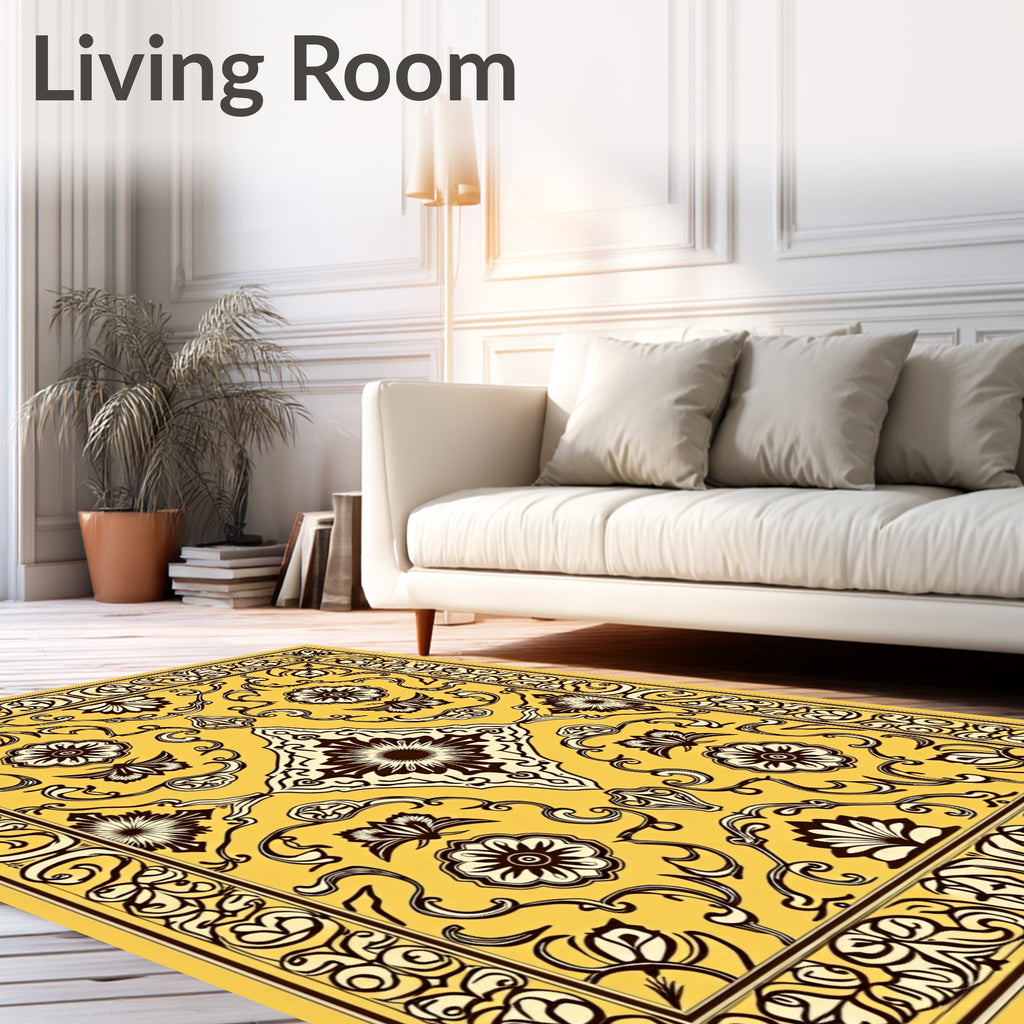 Ornate Yellow Floral Pattern Design Rug