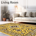 Ornate Yellow Floral Pattern Design Rug