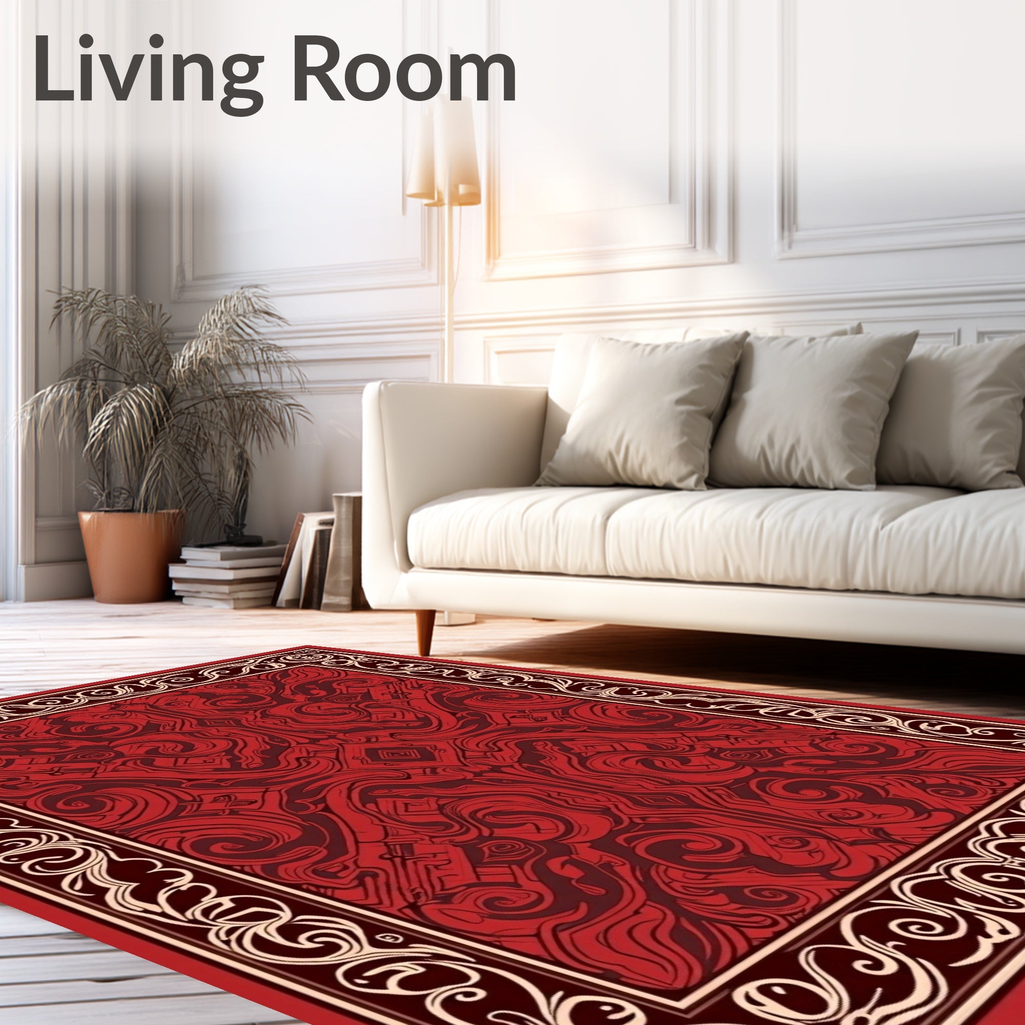 Crimson Swirls Vines Textile Design Rug