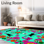 Whimsical Cats Skulls Floral Rug