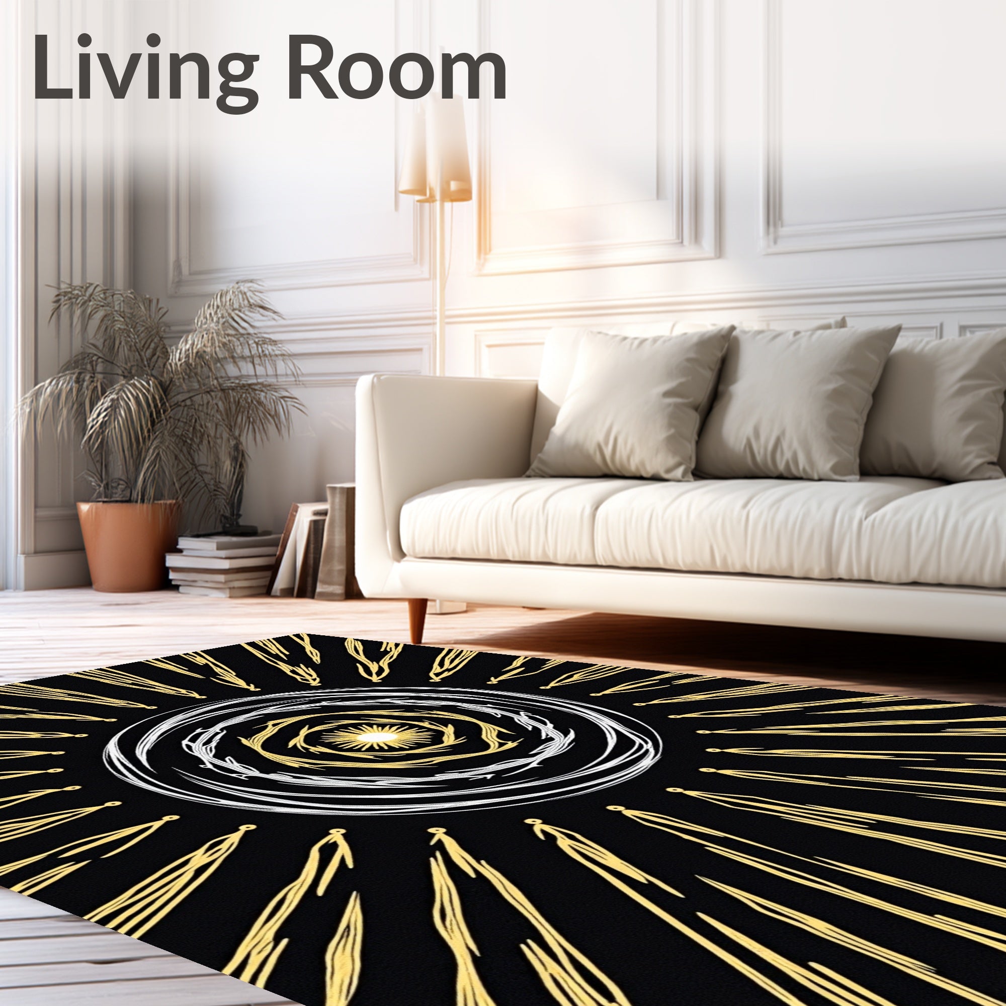 Sunburst Swirl Gold White Design Rug