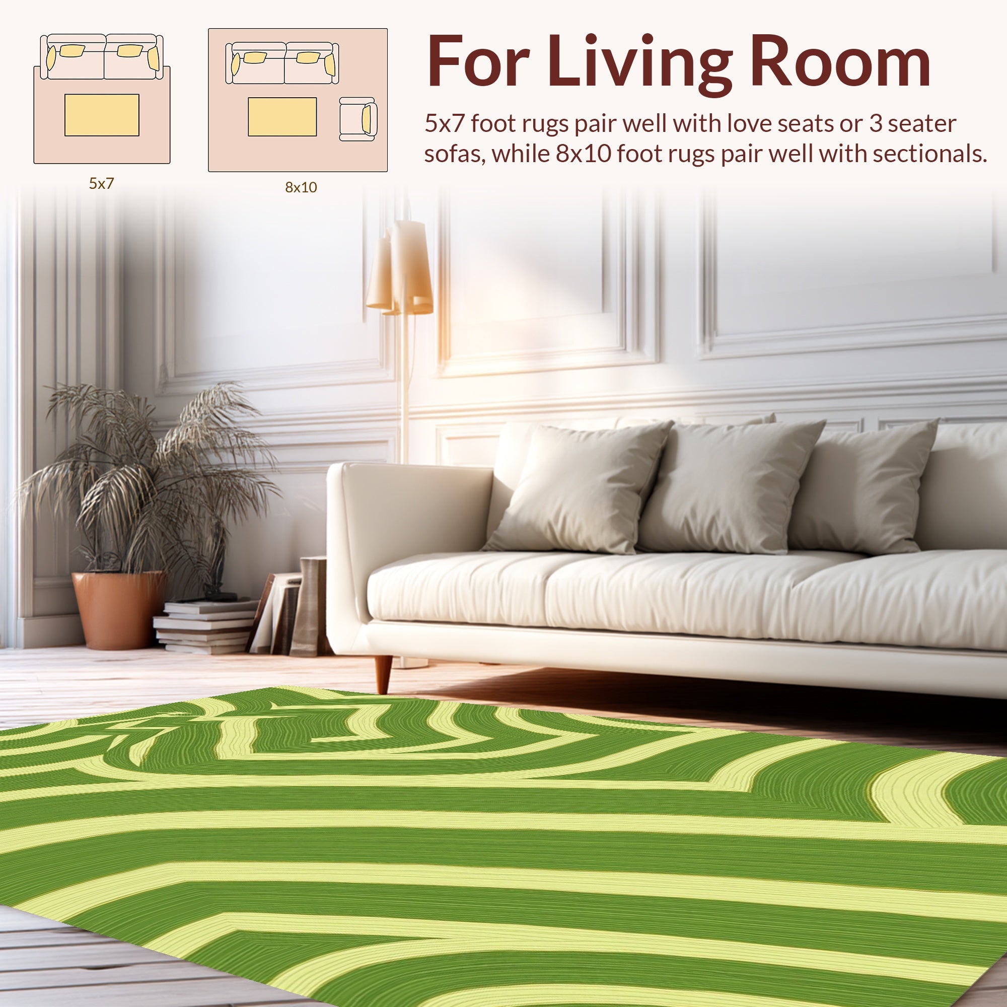 Green Yellow Abstract Linear Design Rug