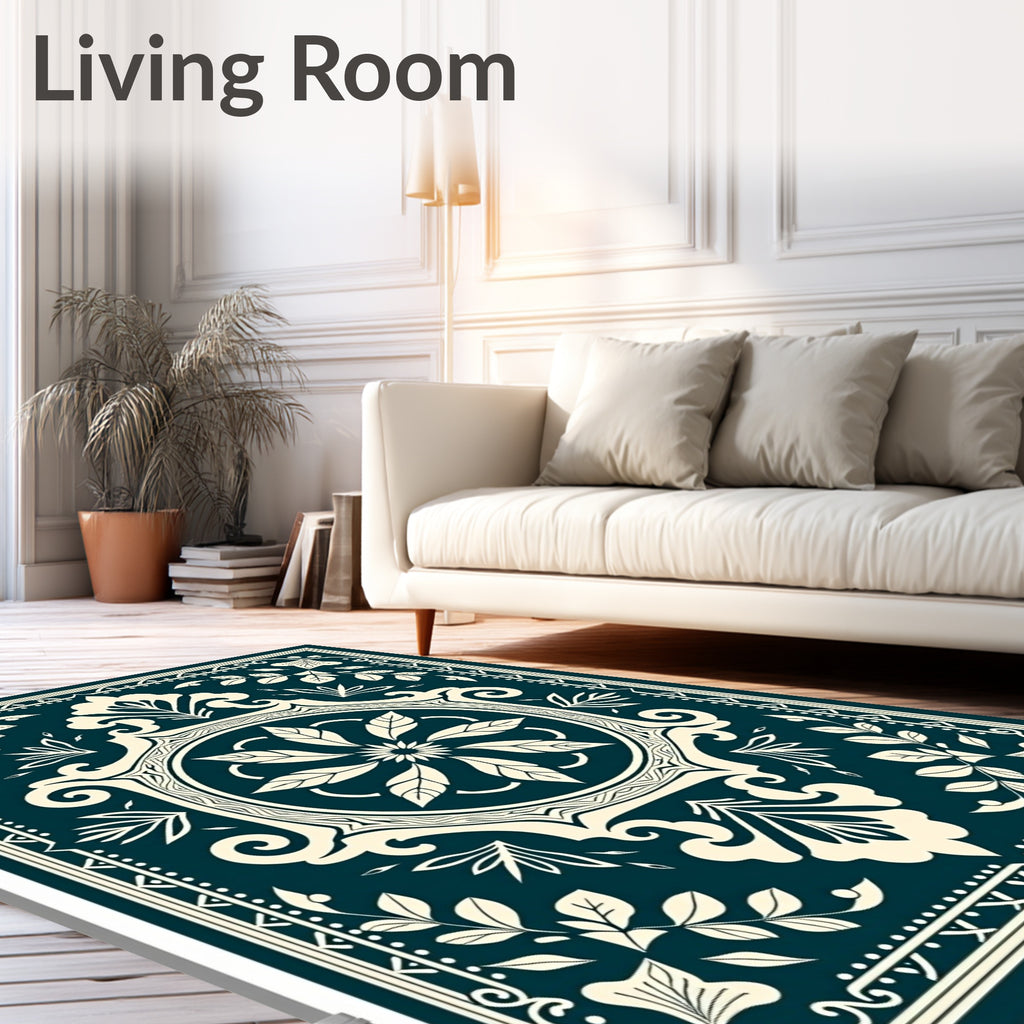 Vintage Floral Frame Mandala Design Rug