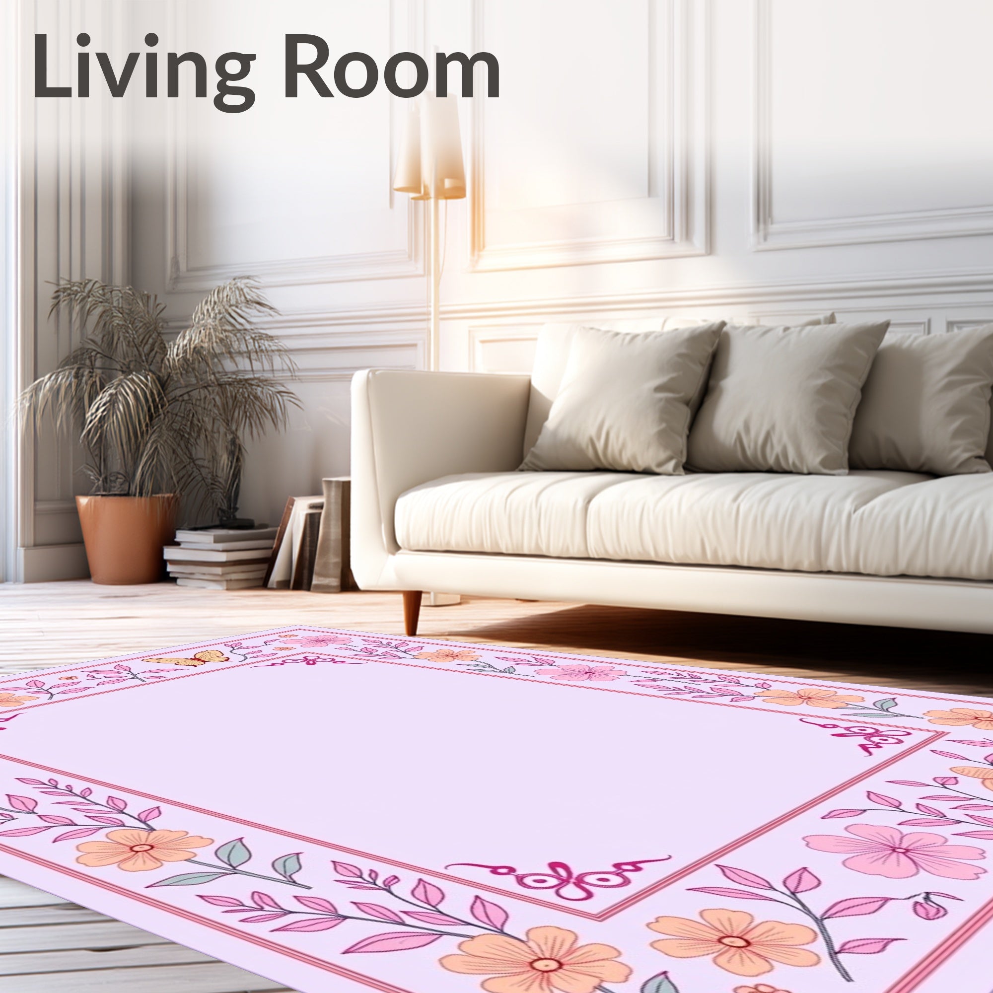 Charming Floral Butterfly Nature Border Rug