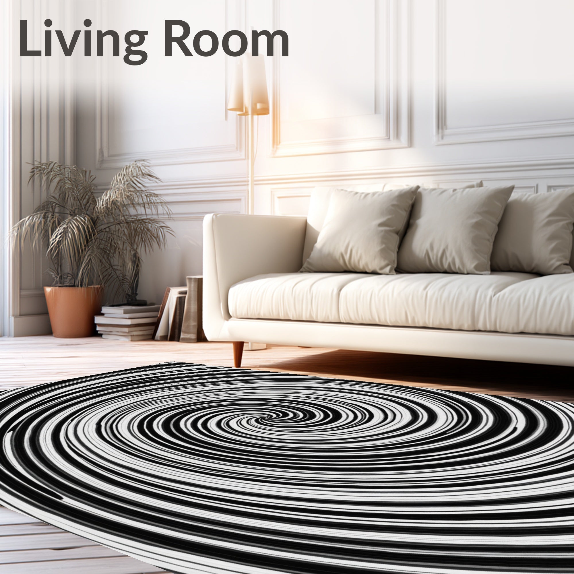 Hypnotic Black White Swirl Pattern Rug