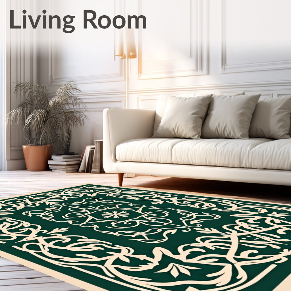 Elegant Cream Floral Border Design Rug
