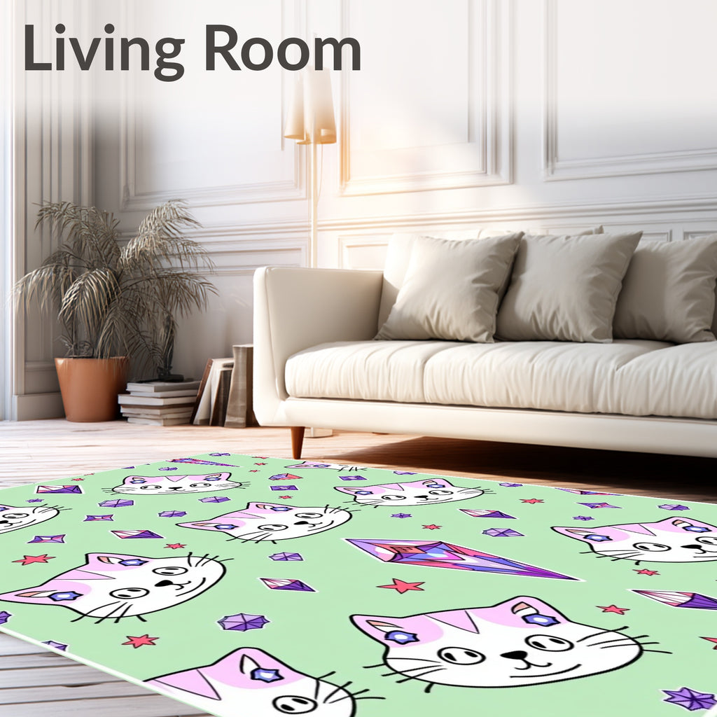 Cute Cat Gemstone Pattern Rug