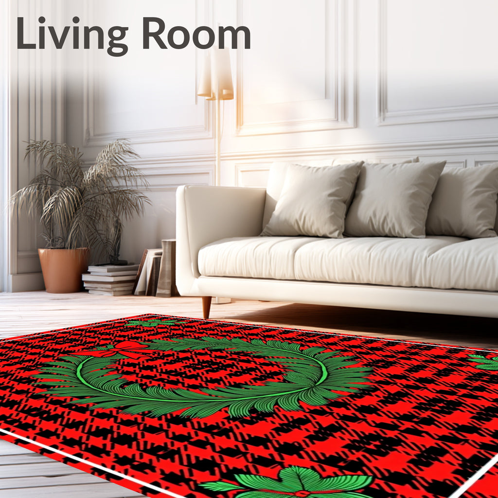 Red Festive Wreath Plaid Design Rug
