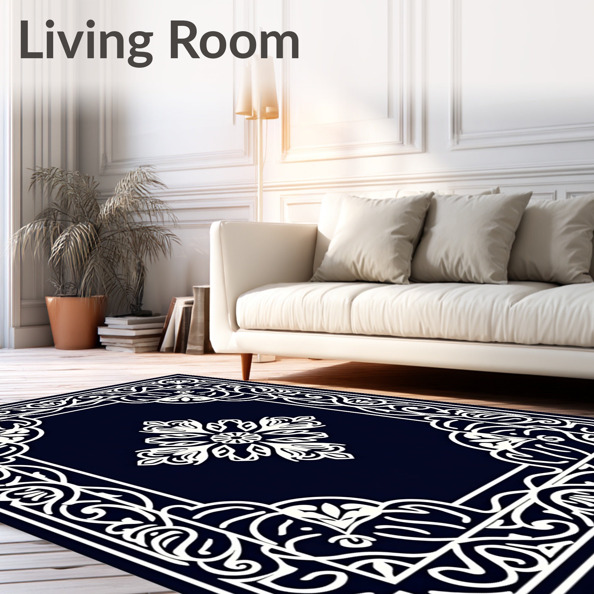 Classic Floral Border Centerpiece Design Rug