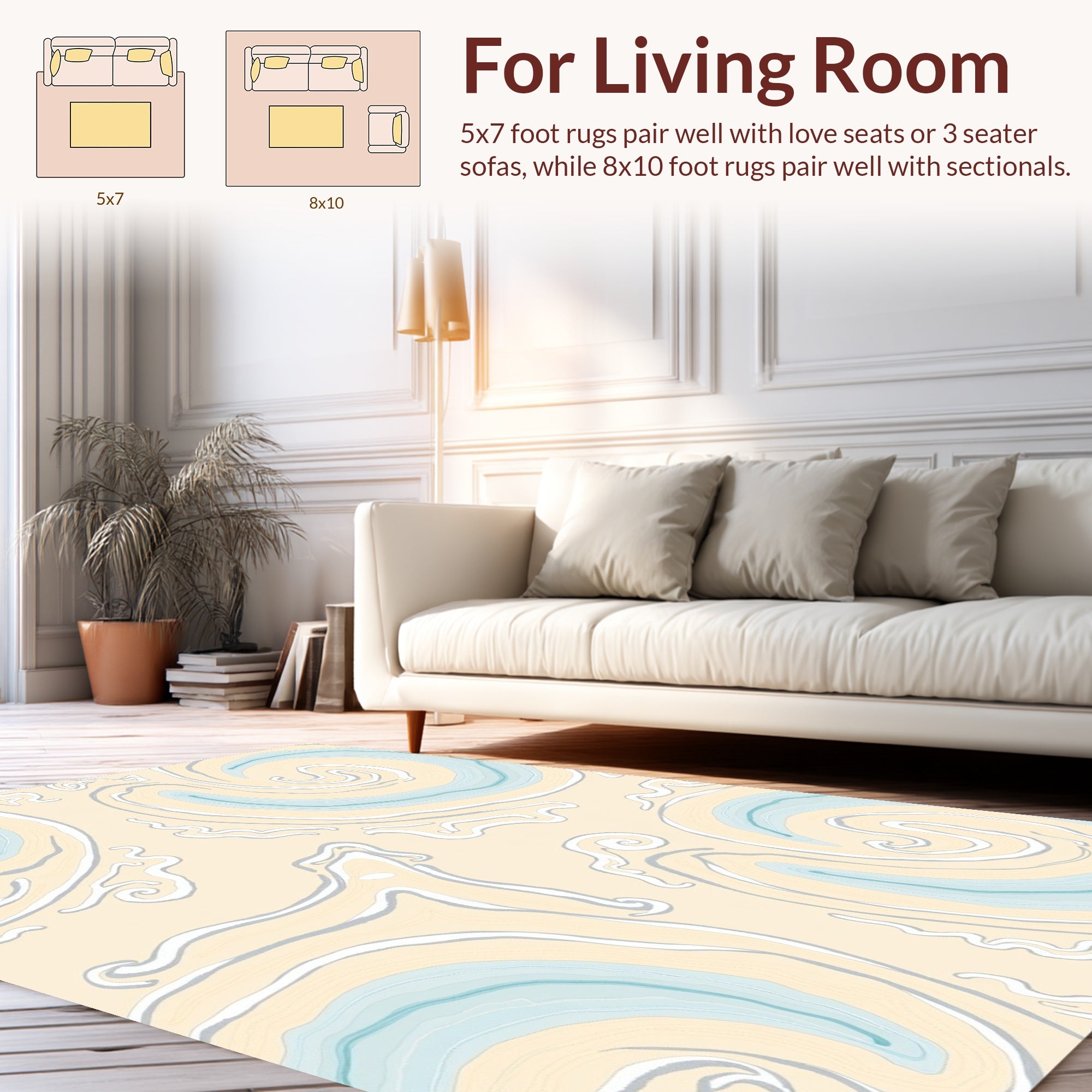 Abstract Swirl Cream Aqua Pattern Rug