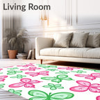Pink Green Butterfly Pattern Decor Rug