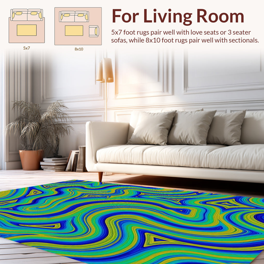 Abstract Wavy Triangles Aqua Blue Rug