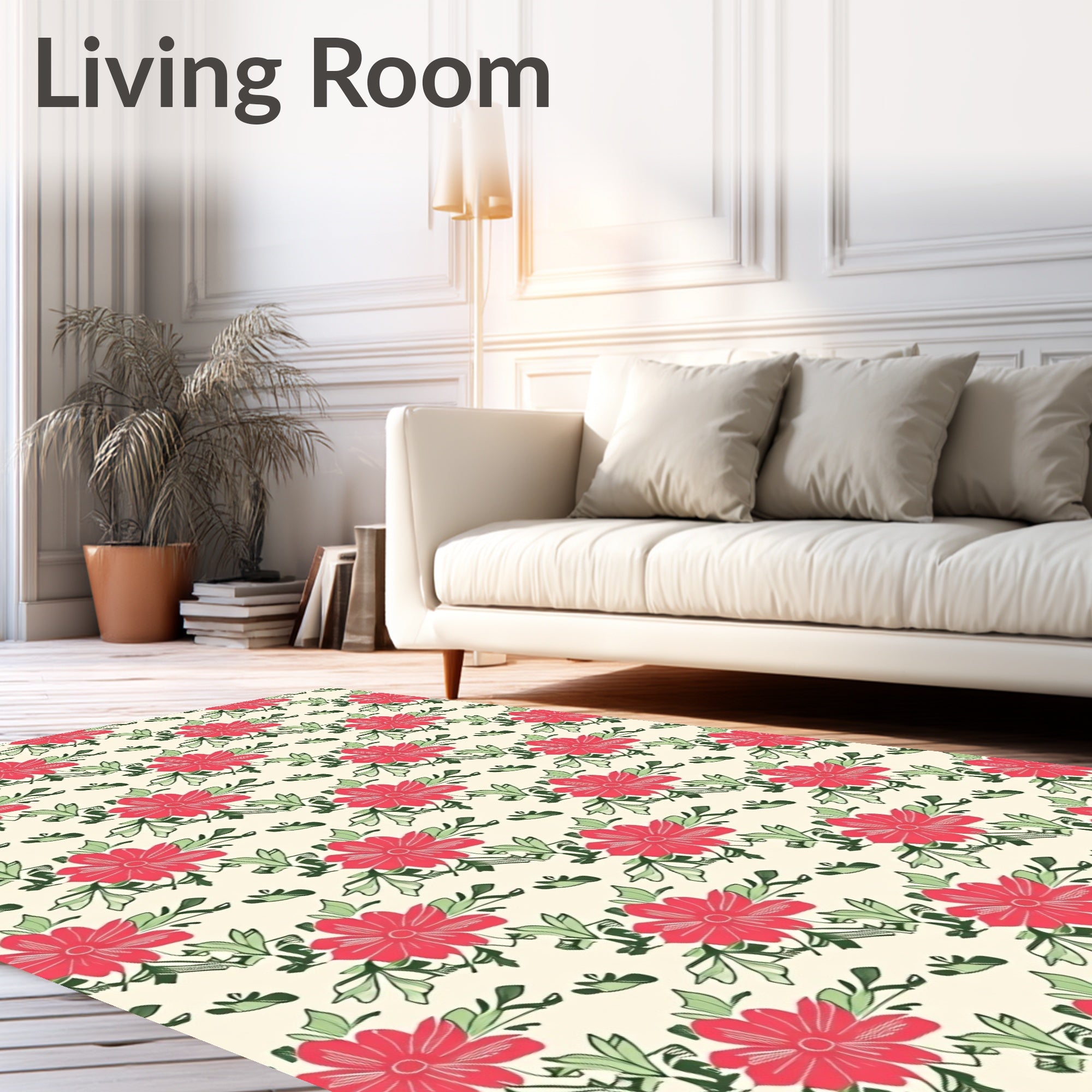 Pink Floral Vines Pattern Rug