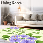 Delicate Purple Flowers Green Leaves Rug