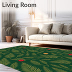 Festive Green Frond With Red Berry Pattern Rug