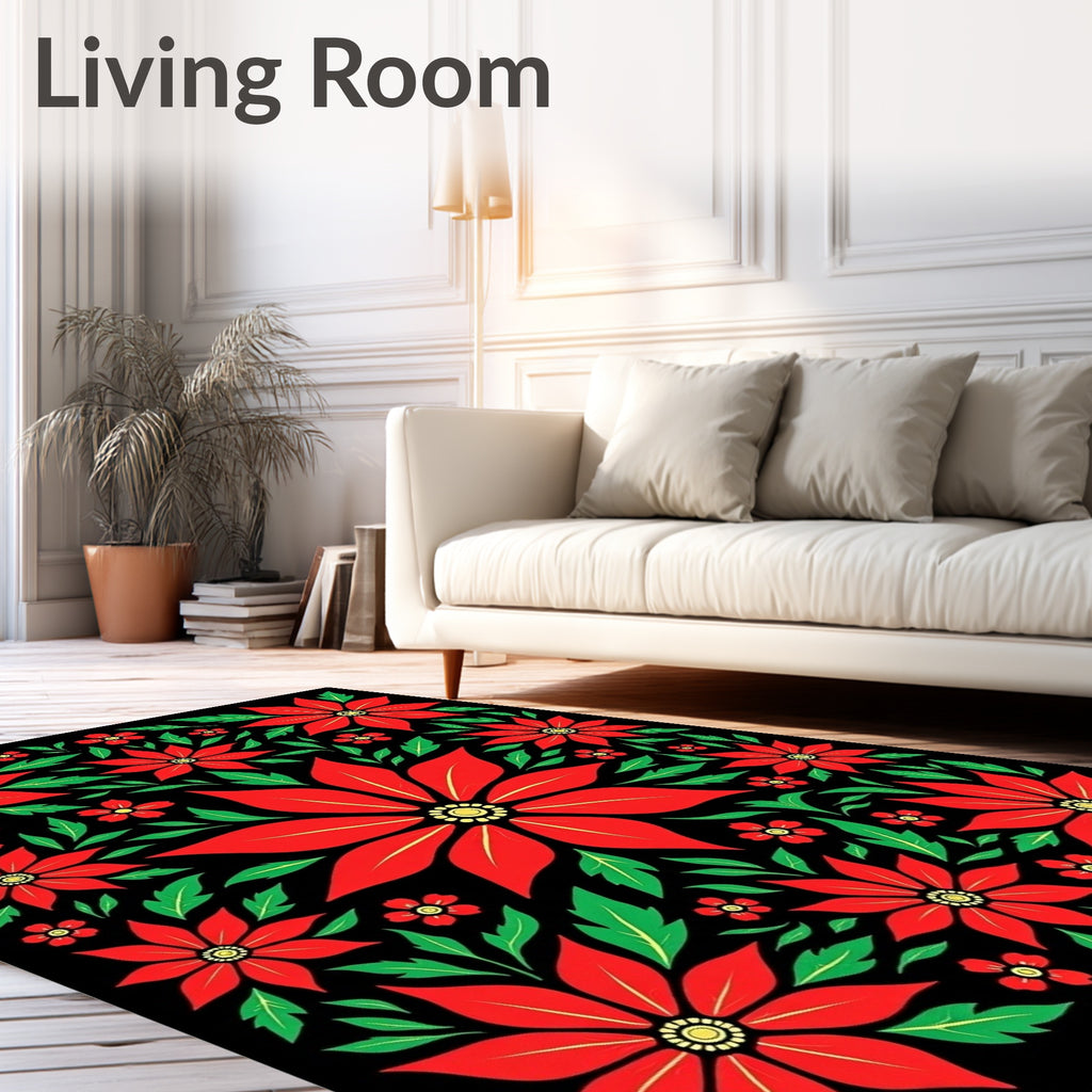 Vibrant Red Poinsettia Floral Collage Rug